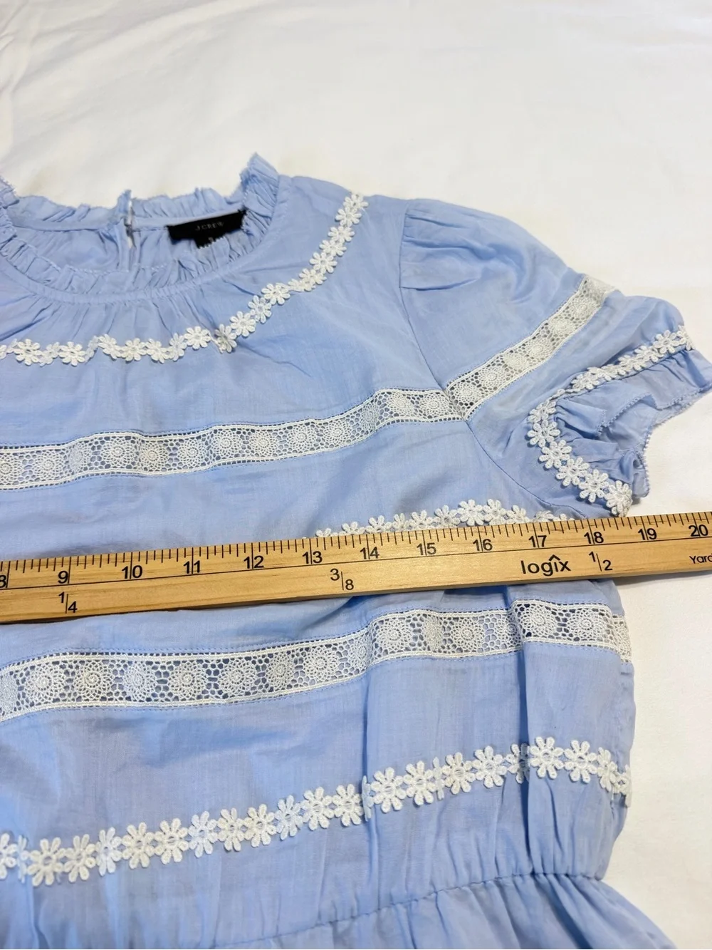 J.Crew Re-Imagined Blue Cotton Embroidered Lace Puff Sleeve Peasant Blouse Small